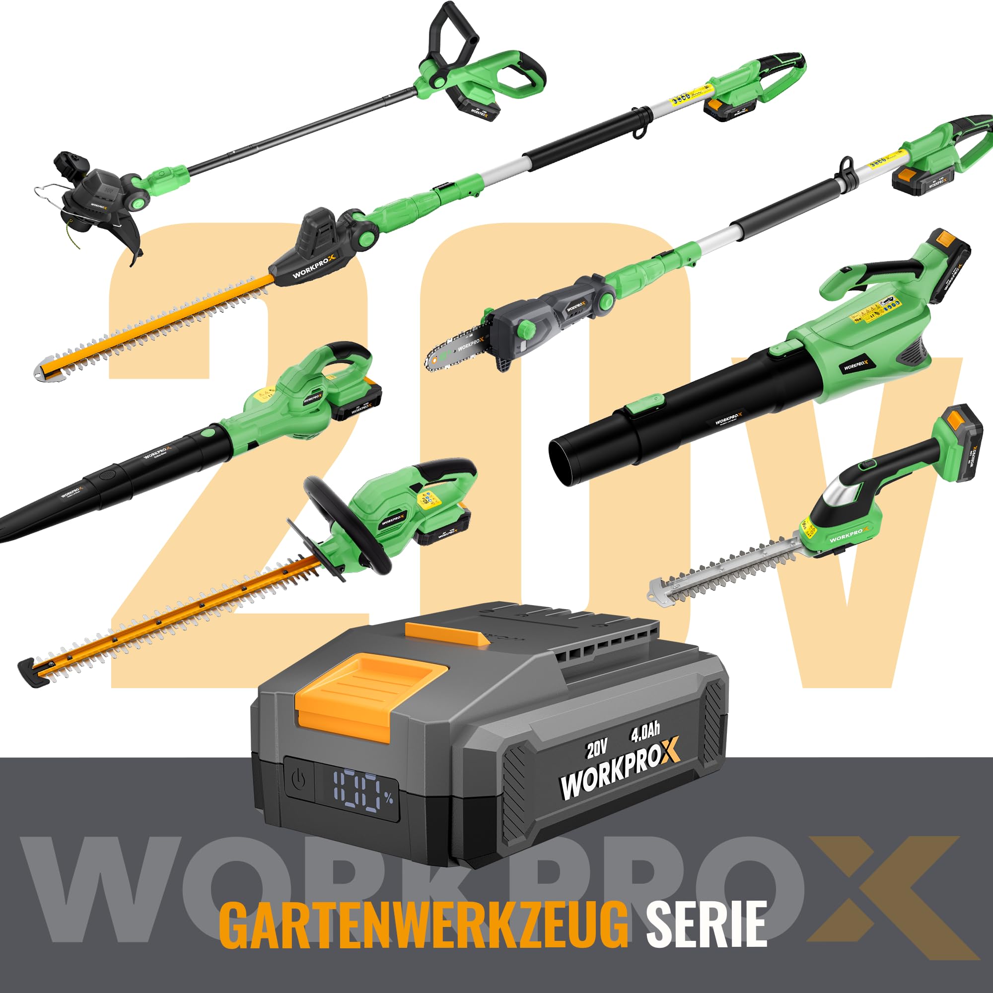 WORKPROX Akku Rasentrimmer 20V mit 4,0Ah Akku & Typ-C Ladekabel, 2-in-1 Kabelloser Rasenkantenschneide inkl. 2 x 5m Nylonfadenr, 30cm Schnittdurchmesser mit Drehbarer Trimmerkopf