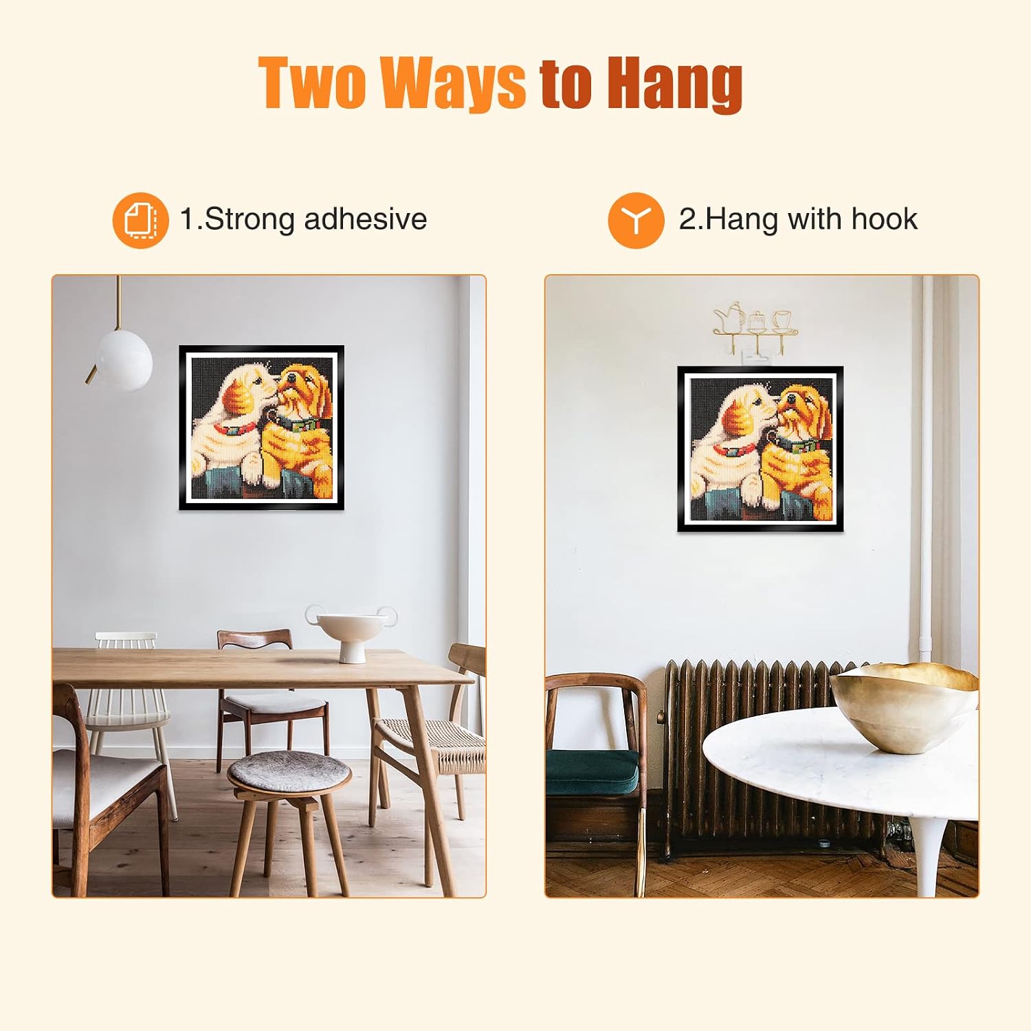 NAIMOER Upgraded 2Pack Diamond Painting Frames, Frames for 30x30cm Diamond Painting Canvas, Magnetic Diamond Art Frame Self-Adhesive, Diamond Painting Frames with Hooks for Wall Window Door (Black)