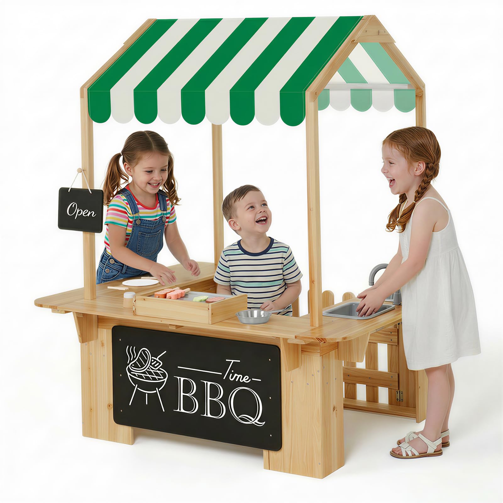 EDUBEBO Kids Outdoor Playhouse, Mud Kitchen, BBQ Toys,Outdoor playsets, Ideal Role Play Toy Gift for Toddlers and Kids Ages 3-8 (Yellow)