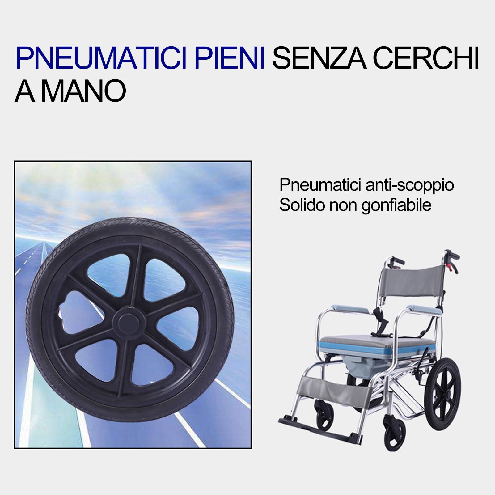 Sedia Comoda WC Imbottita Con Doppio Freno, Sedia Doccia Disabili Con Ruote, Sedia a Rotelle Doccia, Sedia Comoda WC per Anziani Con Ruote, Carrozzina Wc Disabili
