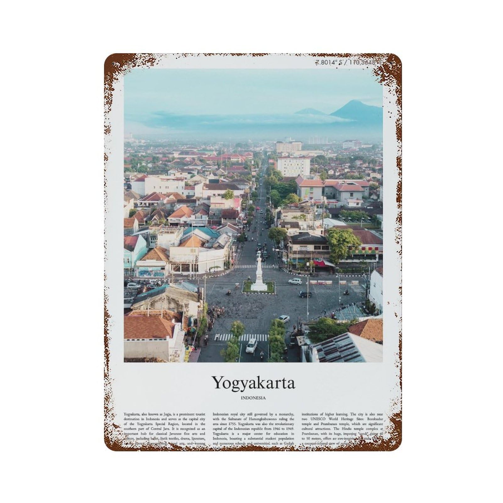 xiaoxiaoshen Yogyakarta Indonesia City Scenery Wall Decor Art Metal Tin Poster Modern Home Decor Art Home Bar Shop Decorations Vintage Sign 40x30cm