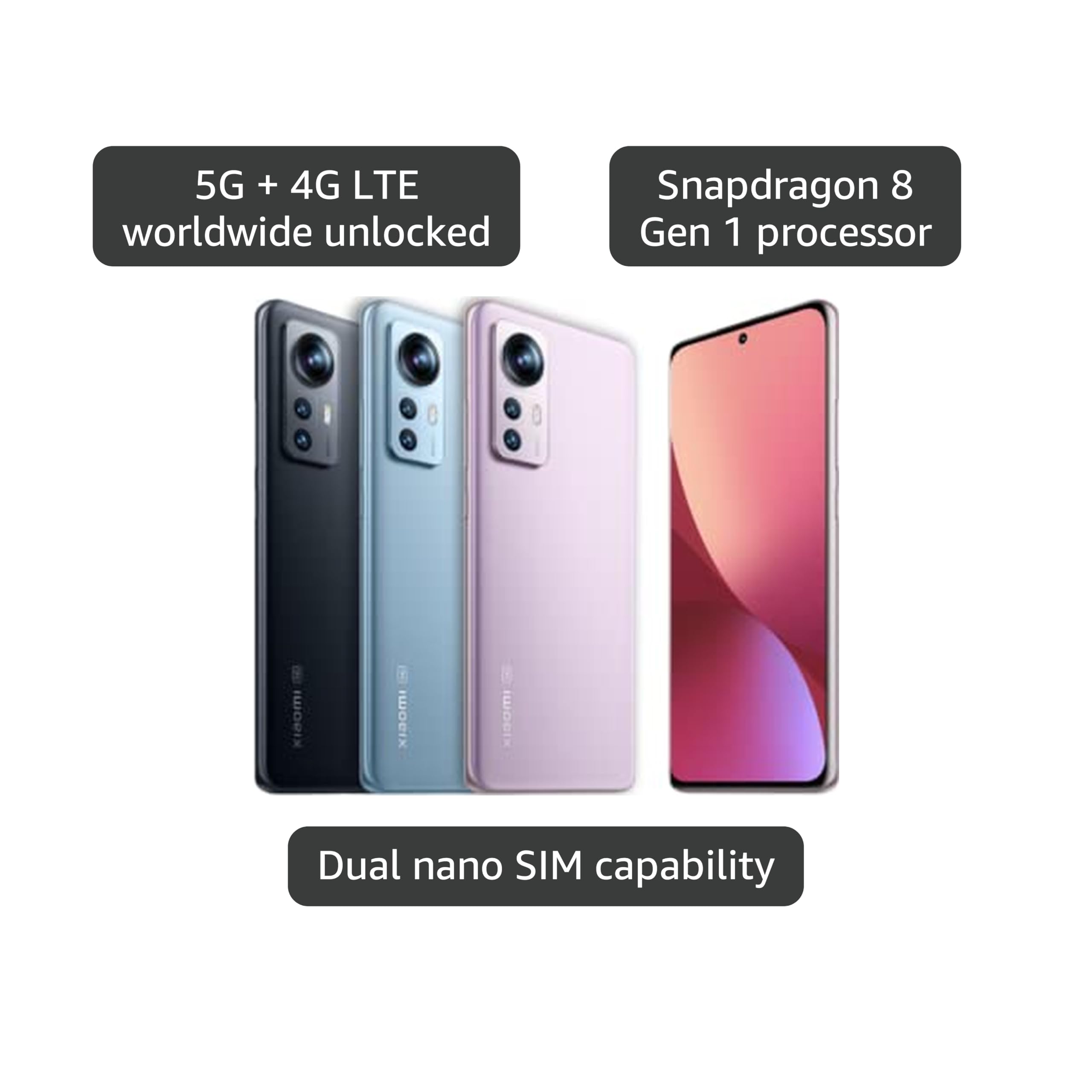 Amazon.com: XIAOMI 12 5G + 4G LTE 256GB + 8GB Snapdragon® 8 Gen 1
