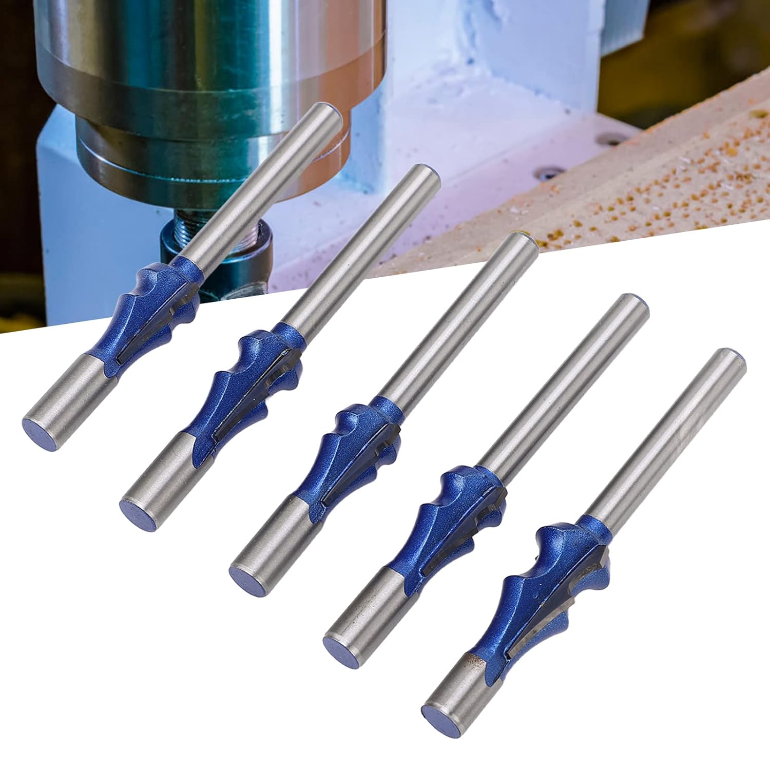 1/4 Shank Architectural Router Bit Set, Woodworking Milling Cutter for MDF Particle Board, Nano Blue Coated Flush Trim Bit with 5 Radius Sizes for Precise and
