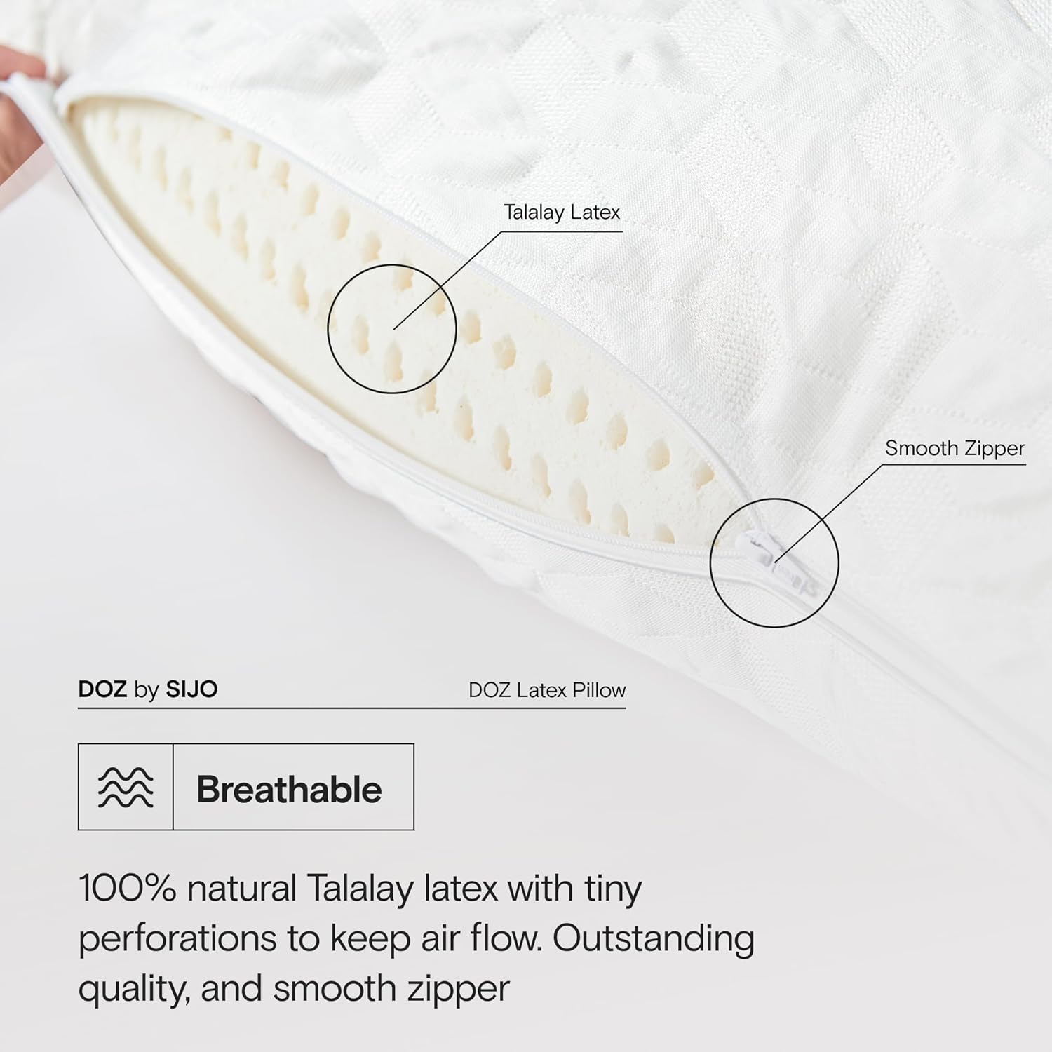 DOZ Foam Pillow, 100% Natural Talalay Latex Pillow with Cooling Cover, Super Soft, Medium Support, Pressure Relief, Perfect for Back & Stomach Sleepers, Oeko-Tex Cert Cover and Latex (Standard) - Image 2