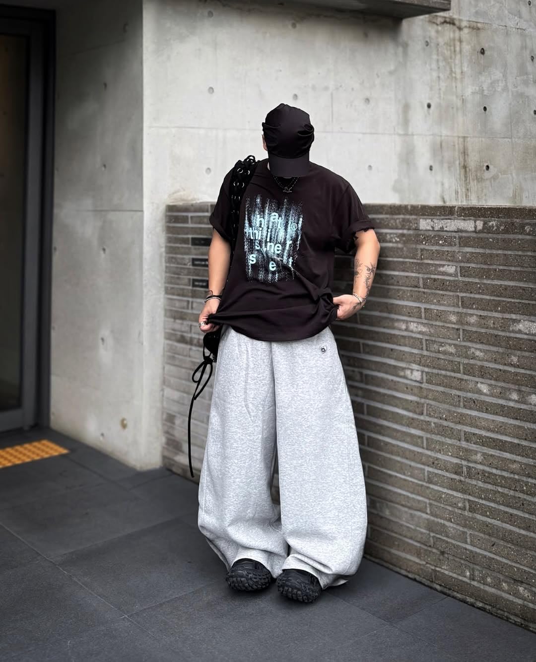 Aelfric Eden Herren Baggy Jogginghose Damen Inkjet Barrel Sweatpants Baumwolle Kordelzug Freizeithose Graue Sporthose mit Taschen