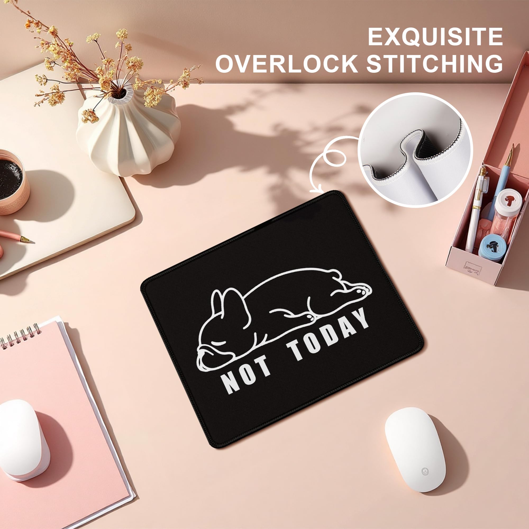 Divertente tappetino per mouse con bulldog francese e scritta in inglese "Not Today", tappetino per mouse per casa, ufficio, dormitorio, computer, laptop, accessori da scrivania, regalo per gli