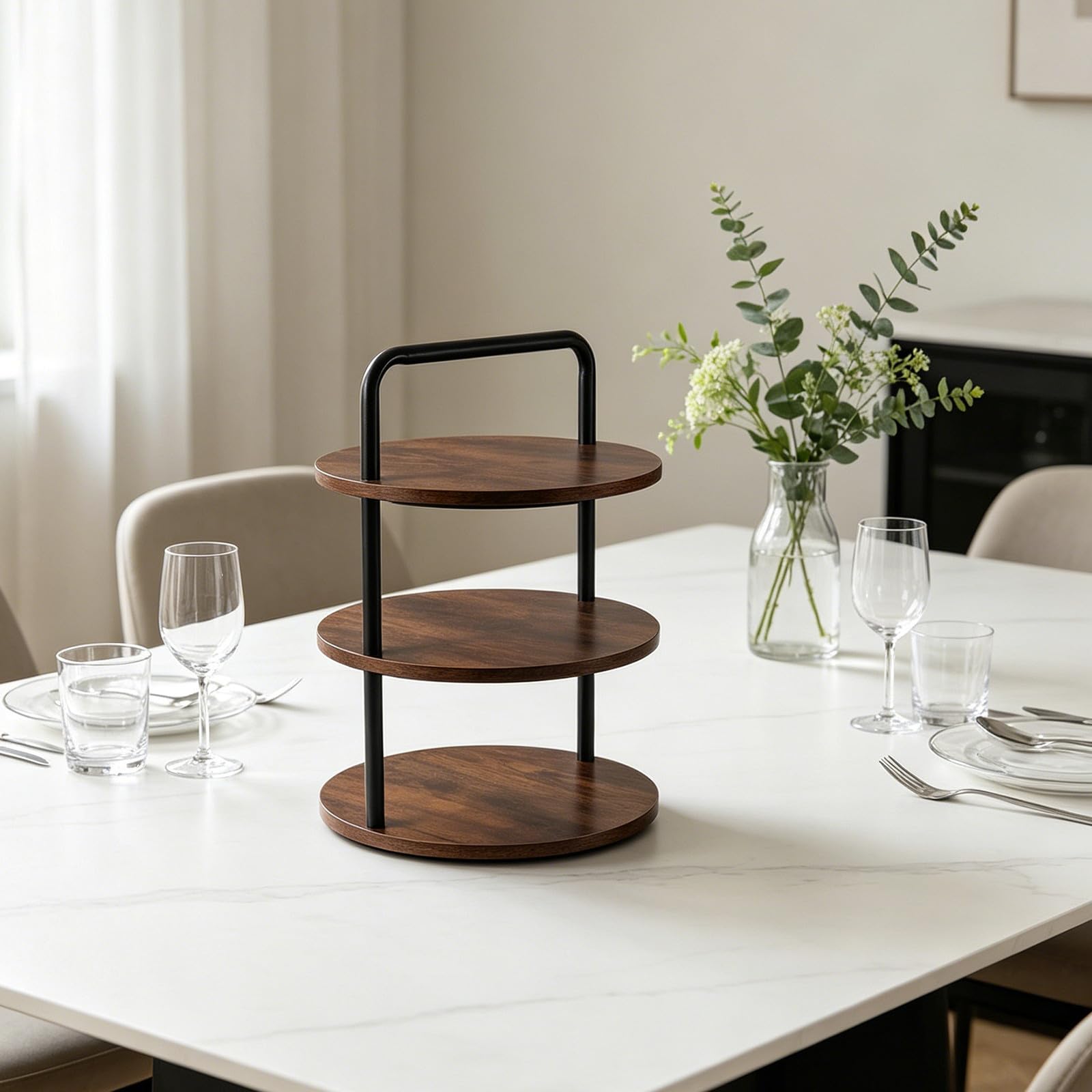 Zerodeko Porta Pizza a 3 Livelli in Ferro e Legno per Feste e Matrimoni, Accessorio Cucina Sicuro per Servire Ingredienti Pizza in Stabile e Modulare