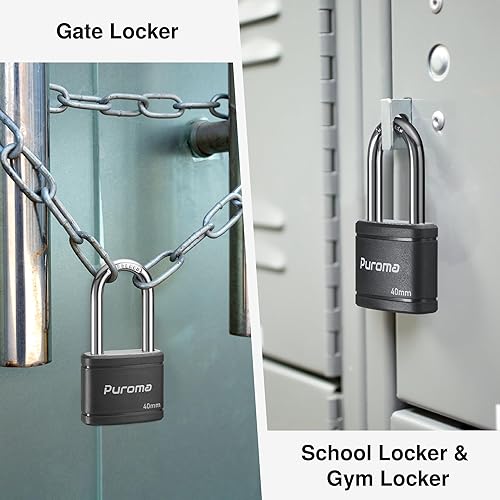 Miniatura 7 de Puroma Paquete de 2 candados con llave con 3 llaves iguales, cerradura de casillero de 1.8 pulgadas, cerraduras de alta resistencia para puerta,