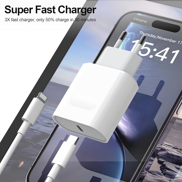 Caricatore for iPhone 14/14 Pro/14 Pro Max/14 Plus/13/12/11/XS/XR/X/SE, USB C Rapido Caricabatterie with 2M Cavo Spina Adattatore Alimentatore Presa Carica Muro Ricarica Trefard - 2