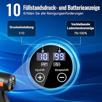 Cordless Pressure Washer, 120 Bar/1740PSI Portable Power Washer, LCD Display, 10 Speeds Adjustable, Battery Pressure Washer with 2 Batteries, 5m Hose, 6 in 1 Adjustable Nozzle for Car and Garden