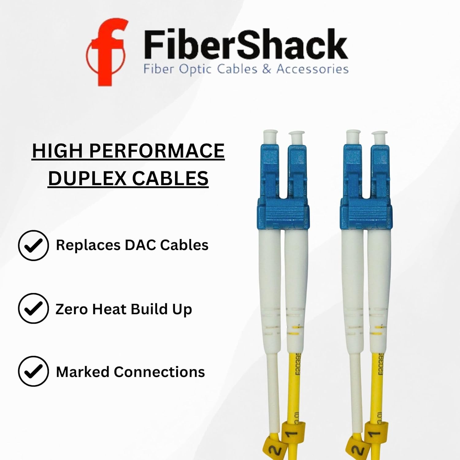 Fibershack - 3ft / 1M LC to LC Fiber Patch Cable - Duplex - Single Mode Fiber - LCUPC to LCUPC - LSZH SM OS2 Optical Patch Cable - Built for Professionals