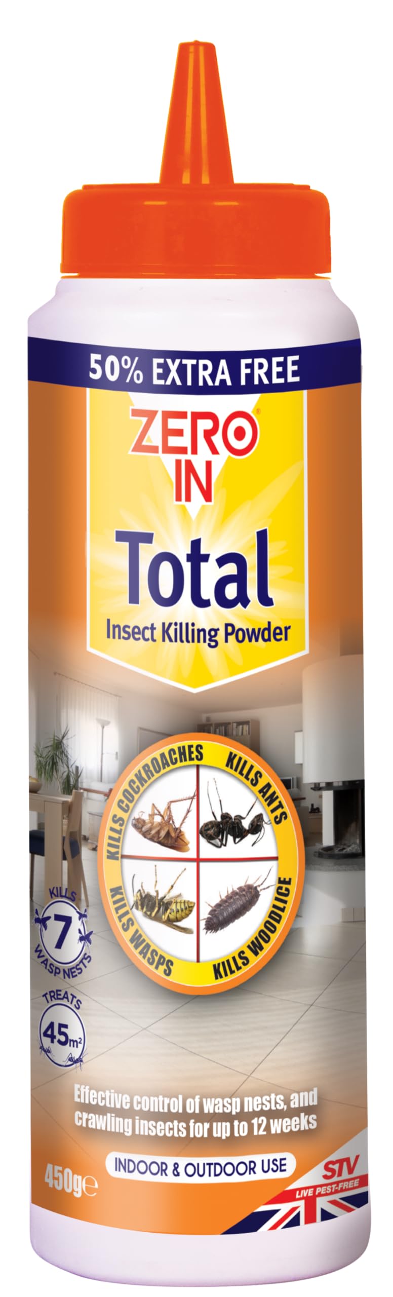 Zero In Total Insect Killer Powder, Fast-Acting Ant Killer for Indoor & Outdoor Use, Kills Crawling Insects