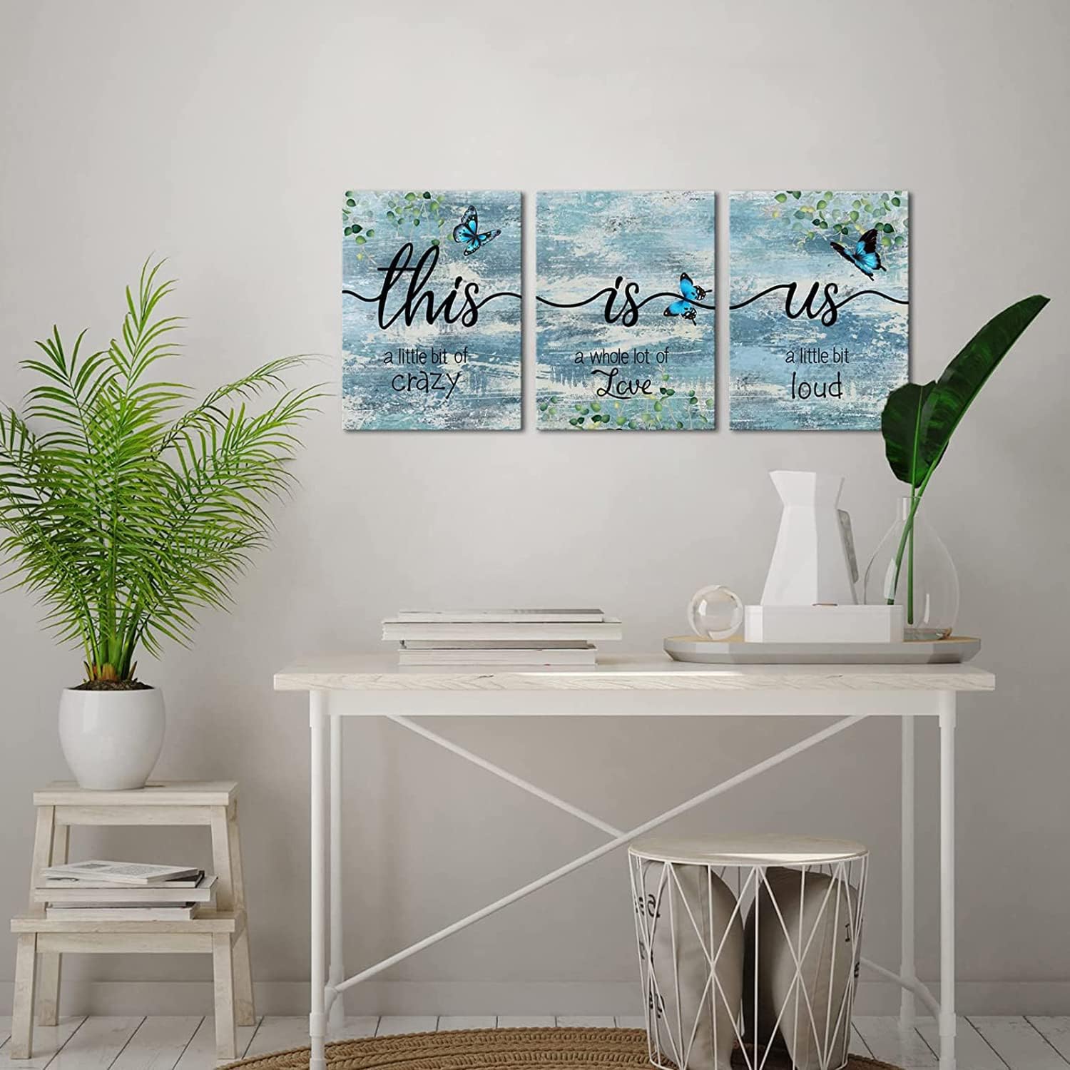 NutArtPic This Is Us Wall Decor Canvas Teal Green Rustic Artwork Inspirational Butterfly Canvas Prints Family Signs Wall Art 12''x16''x3pcs