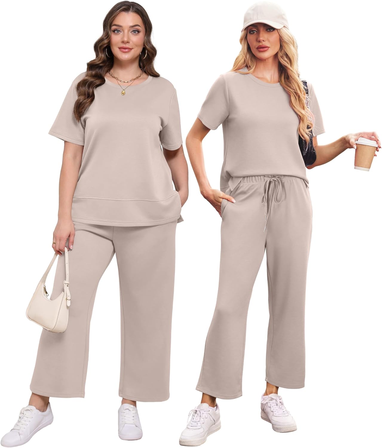  Women's 2 Piece Outfits Summer Lounge Sets Side Slit Loungewear | Short Sleeve Top Matching Wide Leg Capri Pants thumbnail