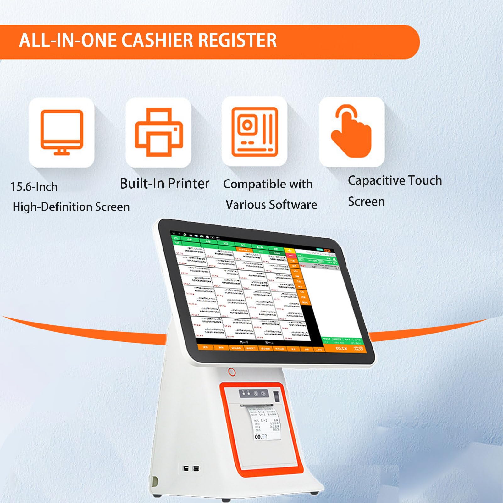 Caja Registradora Tpv Todo En Uno con Pantalla Táctil, para Comercios Y Restaurantes | Caja Registradora Inteligente Todo En Uno con Impresora Tpv E Inalámbrica, Windows Tpv. Black