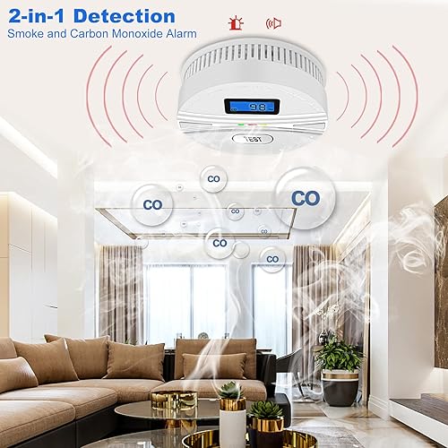 Miniatura 5 de Paquete de 2 detectores de humo y monóxido de carbono, detector de humo, detector de monóxido de carbono combinado con baterías, detector de humo de
