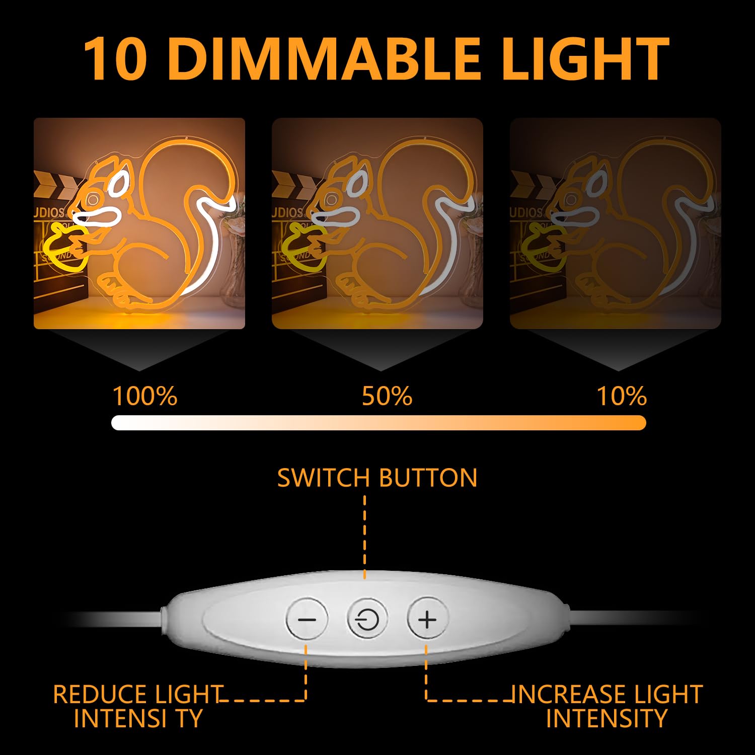 Letrero de neón de ardilla para decoración de pared, ardilla sosteniendo un cono de pino, luz de neón regulable, lámpara LED naranja para dormitorio, lindo letrero de luz de animal para Navidad 6