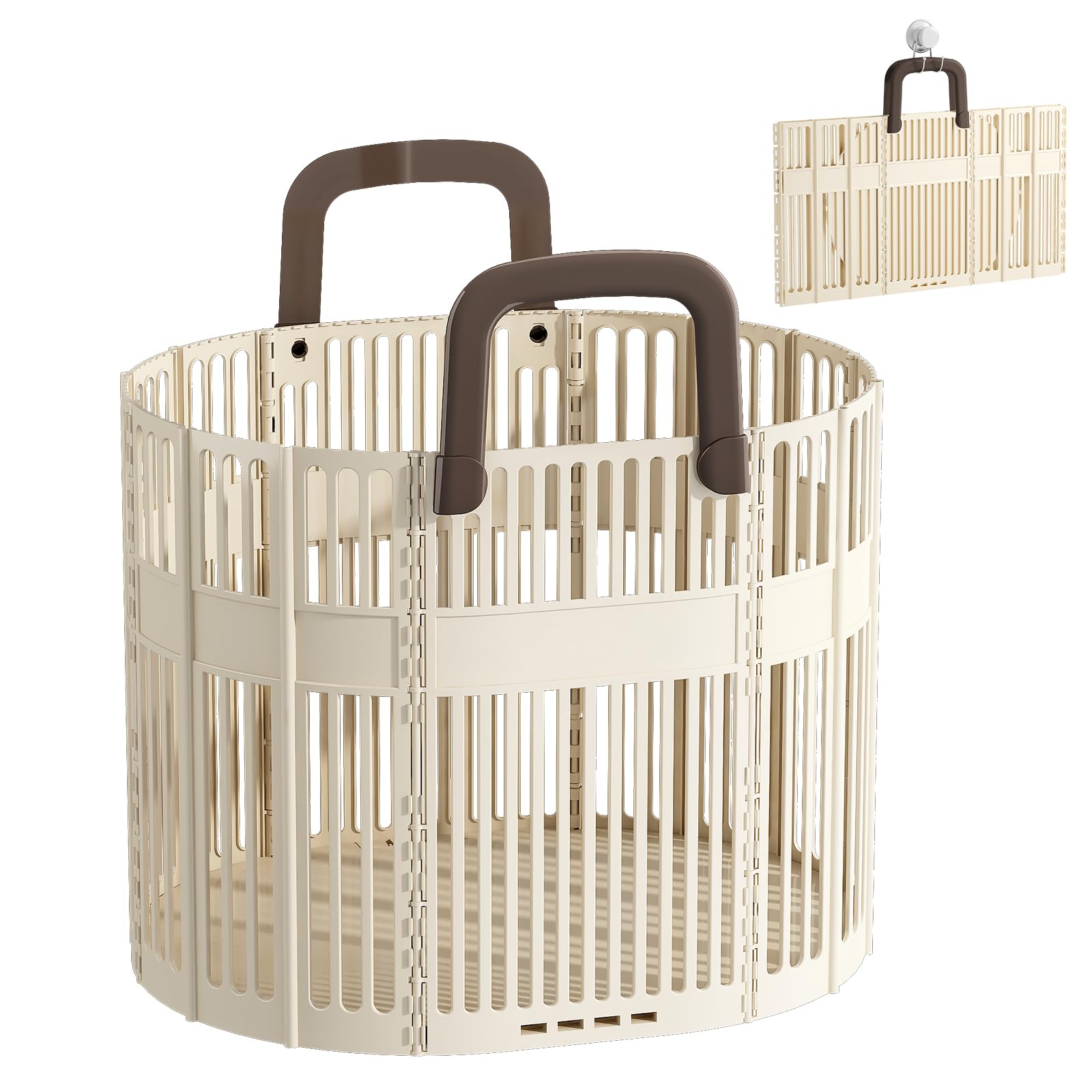 PAVSTINE Cesto Portabiancheria Pieghevole Grande, Portabiancheria Plastica | 43L Cesto Biancheria Sporca con Manici Salvaspazio, Collapsible Laundry Basket per Bagno, Lavanderia, Beige