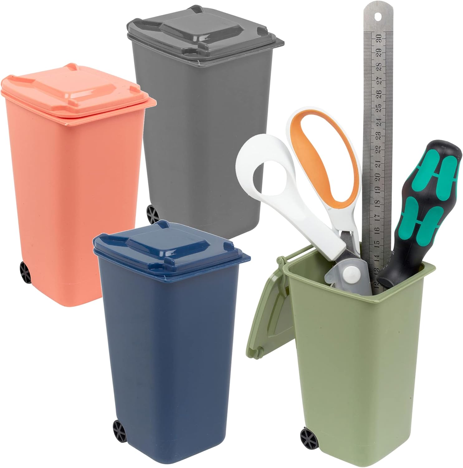 URBNLIVING 4 x Mini Table Dustbin Garbage Wheelie Bin Desk Top Tidy Pen