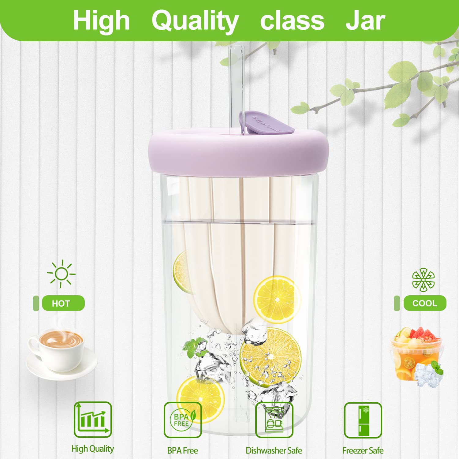 BYMIOYA 16 oz Glass Tumbler with Tea Infuser, Lid, and Straw - Reusable Boba Cup for Smoothies, Iced Coffee - Leak-Proof Mason Jar with Food-Grade Silicone, Ideal for On-the-Go & Gifting 1