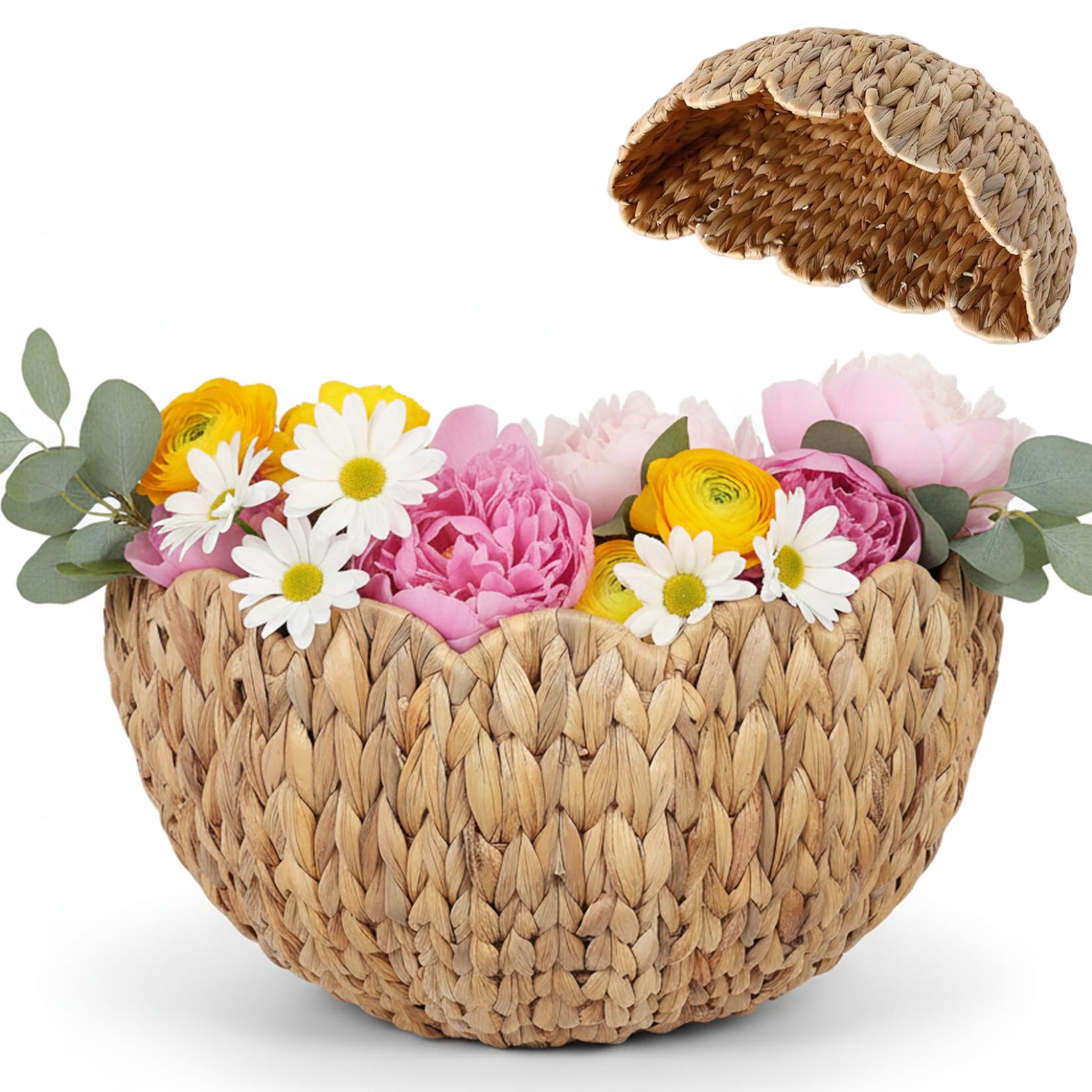 Bemonew Wall Basket Decor Scalloped Wall Basket, Natural Wicker Hanging Baskets for Home Decor, Handwoven Rattan Storage for Flowers, Bathroom, Nursery, Large