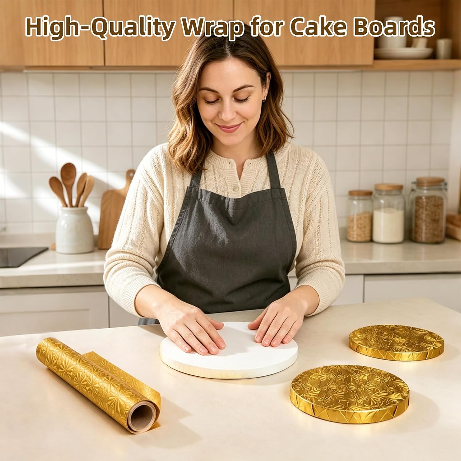 Adameng 15.7" x 46 ft Embossed Floral Metallic Foil Wrap for Cake Boards, Florist Bouquets, Wedding & Holiday Gift Wrapping