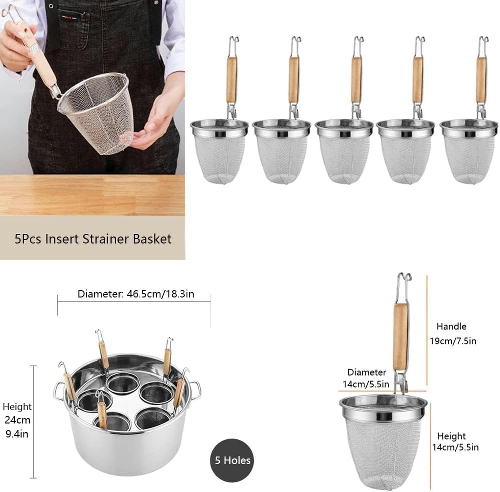 Amazon｜パスタ鍋5穴ステンレスパスタ鍋、5つの挿入式フィルター  