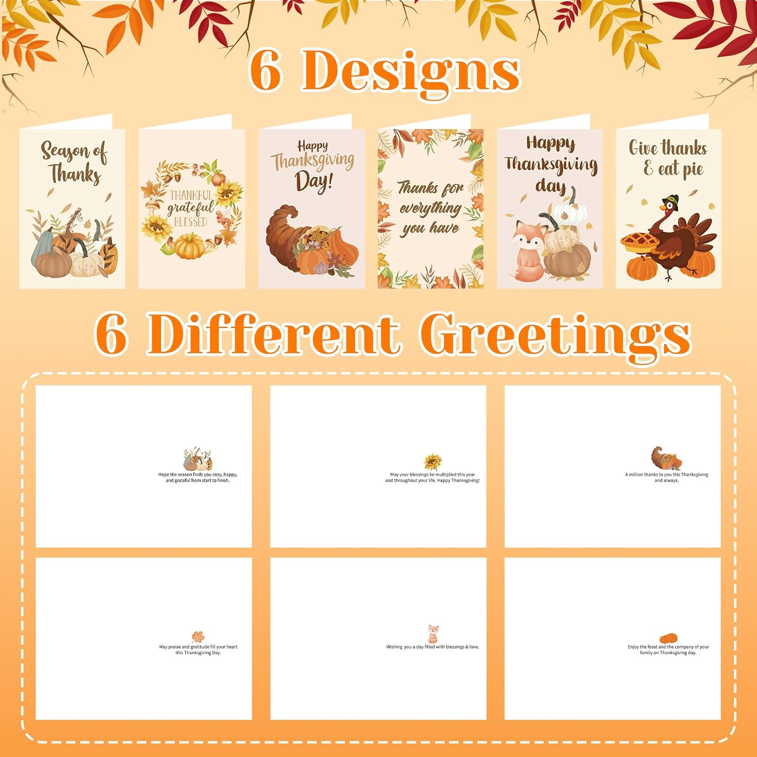 COCHIE 24 Pack Thanksgiving Cards Happy Thanksgiving Greeting Cards Bulk with Envelopes Fall Gifts for Family Friends Kids Adults image 3