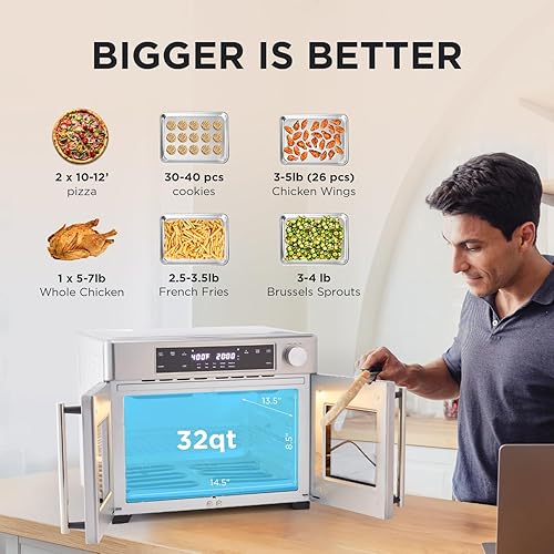 Miniatura 5 de Ivation Freidora de aire de doble zona, horno de puerta francesa - 32 Quatity Convection Toaster Combo, 10 en 1 multifunción hasta 450 - 1800W
