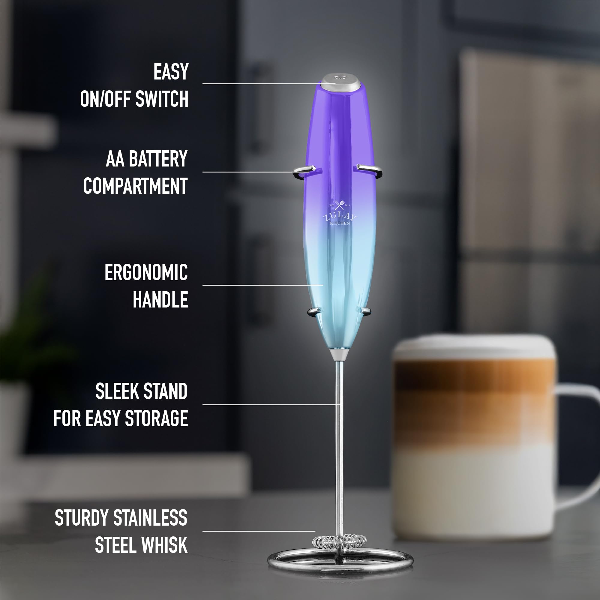 Zulay Executive Series - Montalatte per caffè con finitura radiosa e di lusso, per preparare il latte portatile, montalatte elettrico, portatile, per latte macchiato, con raggi UV, Aurora