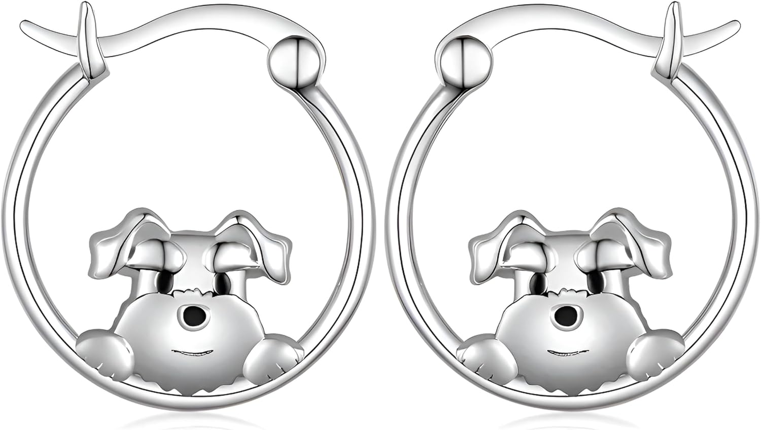 Stainless Steel Schnauzer and Boston Terrier Hoop Earrings, 0.945 inch Round Design, Dog Face Jewelry