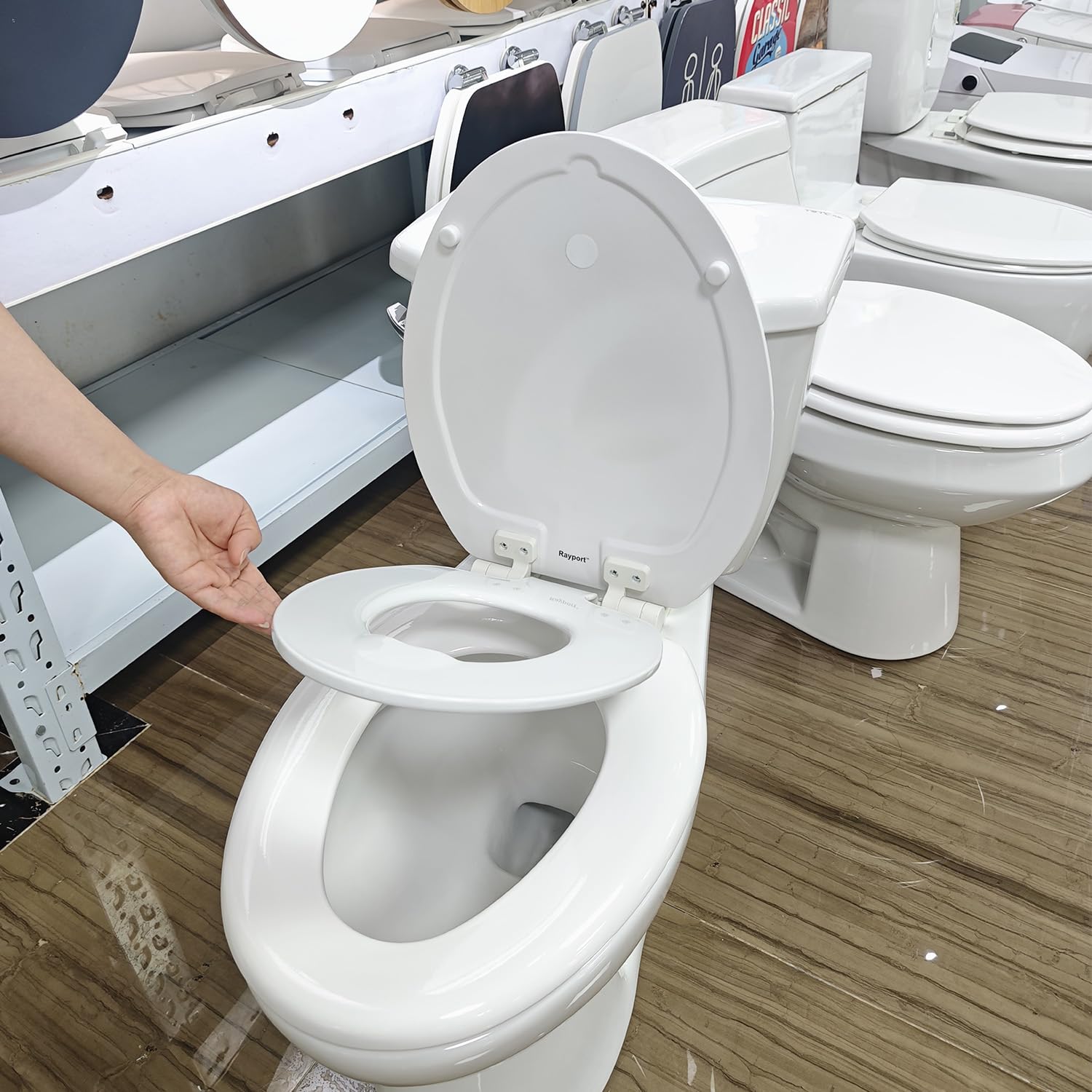 Abattant WC allongé 2 en 1 blanc avec réducteur enfant magnétique à fermeture douce