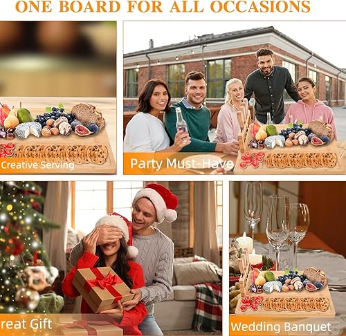 Miniatura 6 de Tablas de charcutería, juego de tablas de queso de bambú, juego de tablas de queso y cuchillos pequeños de primera calidad, bandeja de queso, plato