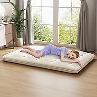 Vista 4 de KOMFOTT Colchón japonés de suelo, colchón futón enrollable de 4 pulgadas con funda lavable y bolsa de almacenamiento, colchón portátil