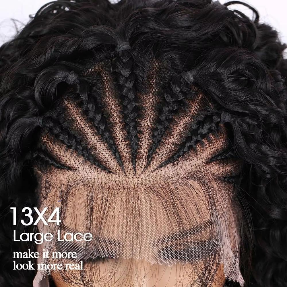 Haarpflege Cornrow Braid Bob Tiefes Lockiges Echthaar-Perücke Knotenlos 13 X 4 Volle Spitze Vorgeflochten Für Frauen(200%,10inches)