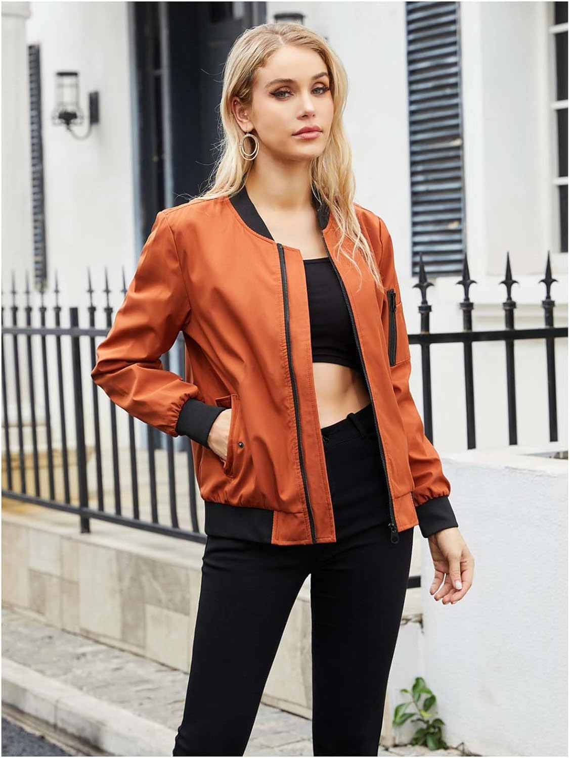 MLAFE Women's Lightweight Bomber Jacket - Y2K Varsity Baseball Jacket, Zip-Up Stand Collar Long Sleeve Casual Outerwear - Image 2