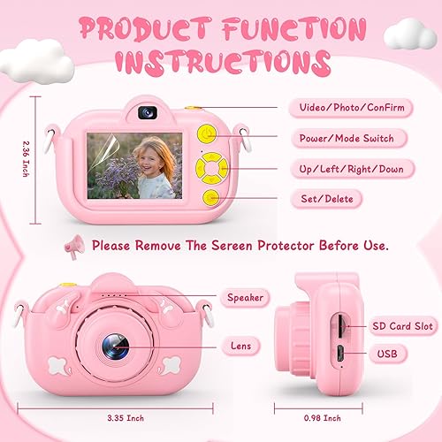 Miniatura 7 de Cámara para niños, cámara de video digital HD 1080P para niños y niñas, cámara selfie de 32 MP para niños de 3 a 9 años, cámara portátil de juguete
