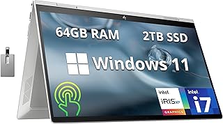 2022 HP Envy X360 2-in-1 15.6" FHD Touchscreen Laptop, Intel Core i7-1165G7, 64GB RAM, 2TB PCIe SSD, Backlit Keyboard, Iris Xe Graphics, B&O Audio, Windows11, Silver, 32GB Snowbell USB Card