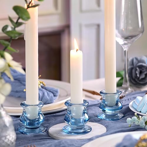 Miniatura 4 de 12 portavelas azules, portavelas de vidrio azul para velas de pilar, velas cónicas y velas de candelita, portavelas cónicos para bodas, centro de