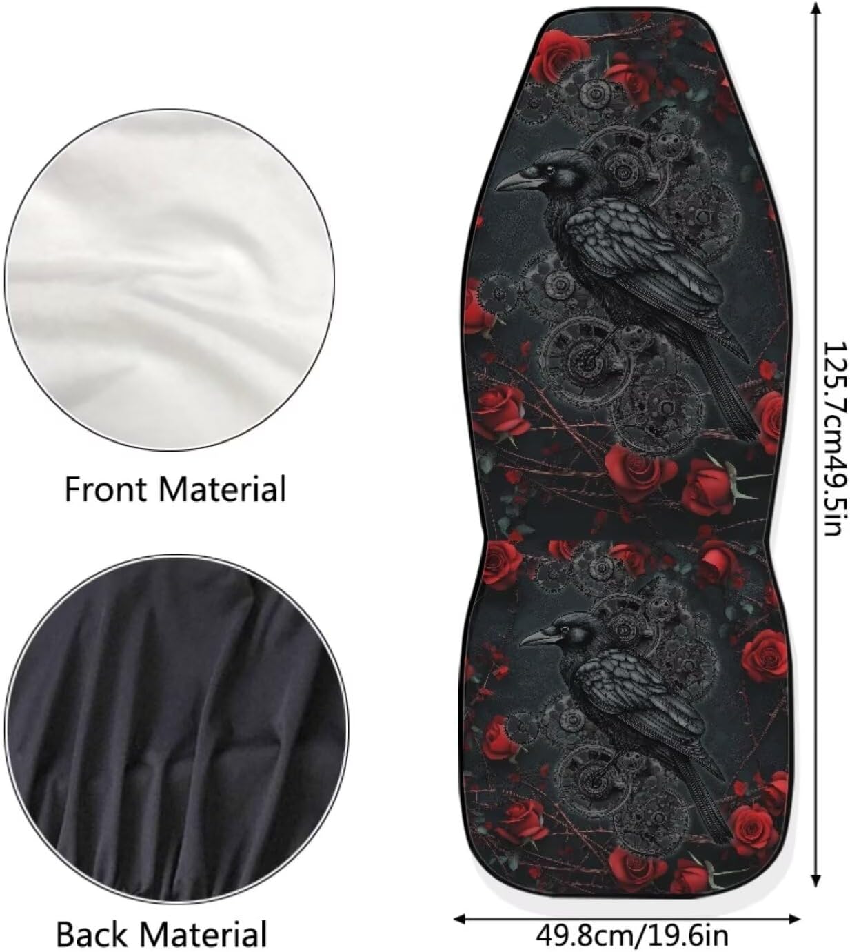Car Seat Covers for Front 2 Piece Automotive Seat Protector Black Raven Red Rose Print Auto Accessories Breathable Vehicle Interior Decoration for Most Sedan SUVs