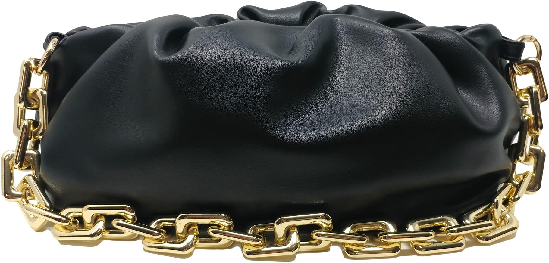 Women's Clutch Purse Bag | Cloud-Shaped Dumpling Chain Pouch | Ruched Chain Link Shoulder Handbag