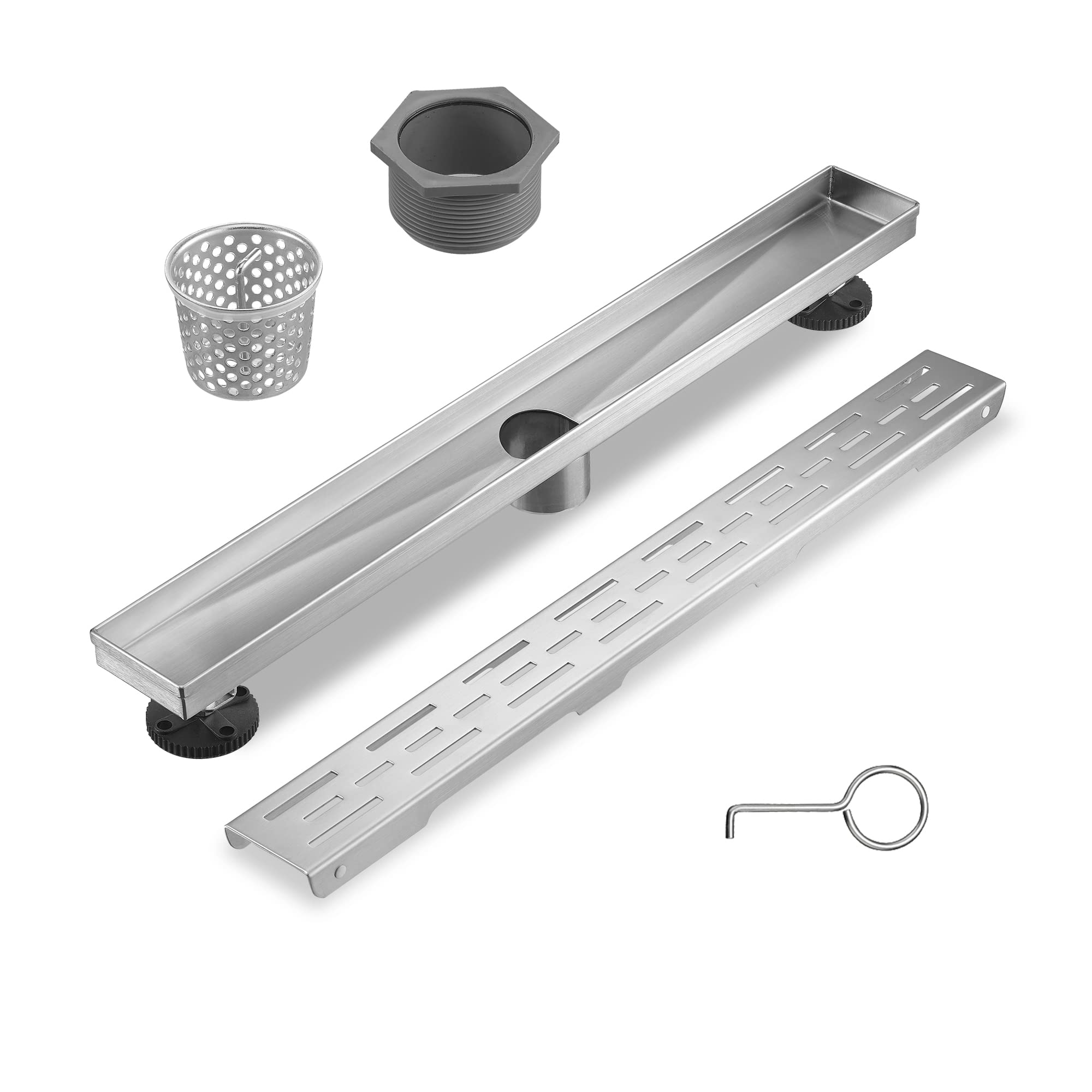 Sharp-tec Linear Shower Drain, 36 inch Shower Drain with Removable Pattern Cover, Brushed Nickel 304 Stainless Steel Rectangle Floor Drain, Adjustable