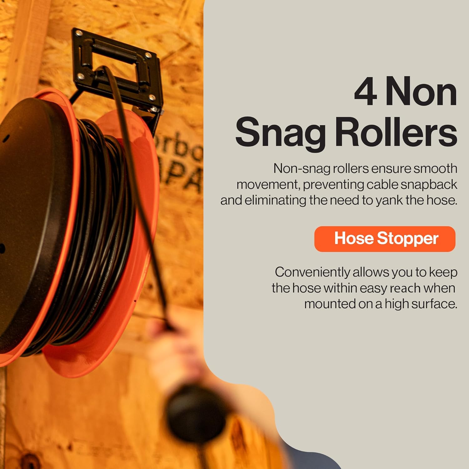 SuperHandy Extension Cord Reel Retractable 12AWG x 80' Foot 3C SJTOW Cable Triple Tap Connector Power Rating 125 Volt AC 15 Amp 1875 Watt Industrial Steel Single Arm - Image 4