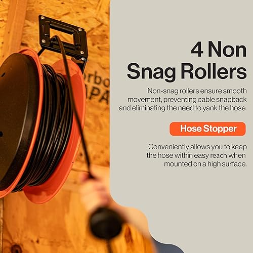 Miniatura 4 de SuperHandy Carrete de cable de extensión retráctil de 12 AWG x 80 pies 3C SJTOW Cable SJTOW Conector triple Clasificación de potencia 125 voltios CA