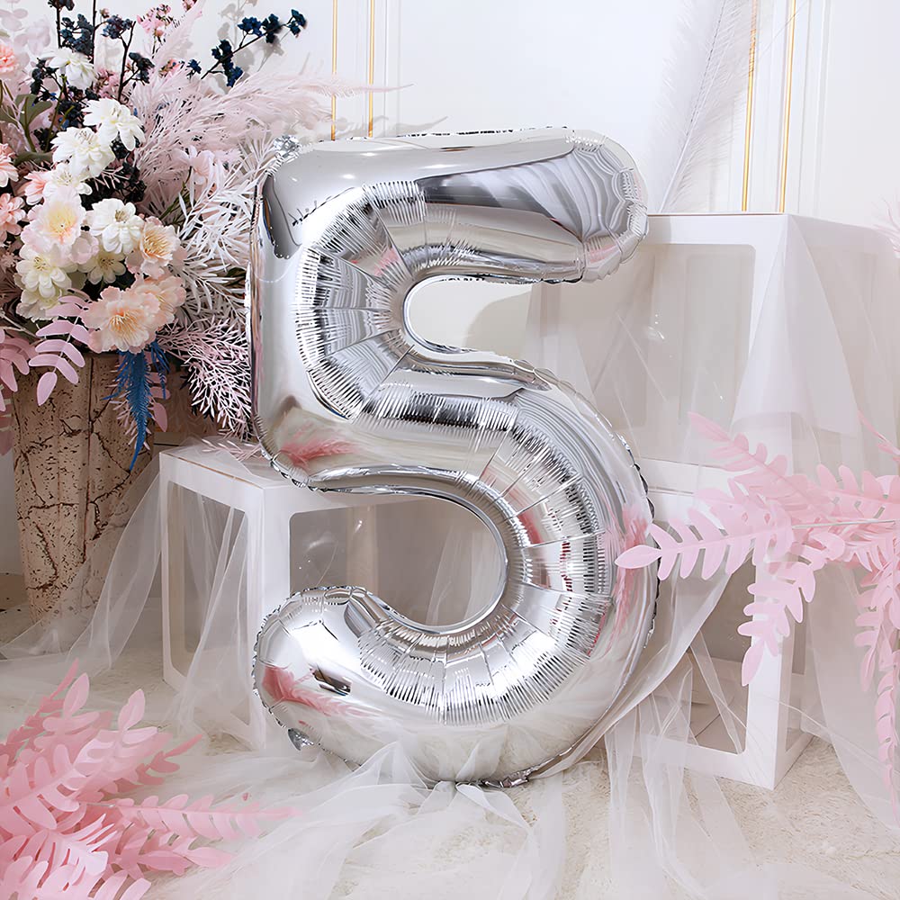 Foil Globo Número 5 Azul 40" (101cm), Inflable Helio o aire, Gigante Numeros 0-9, 10-19, 20-29, 30-100, Grande Globos Decoración para La Boda Aniversario y Cumpleaños Fiestas — view 154