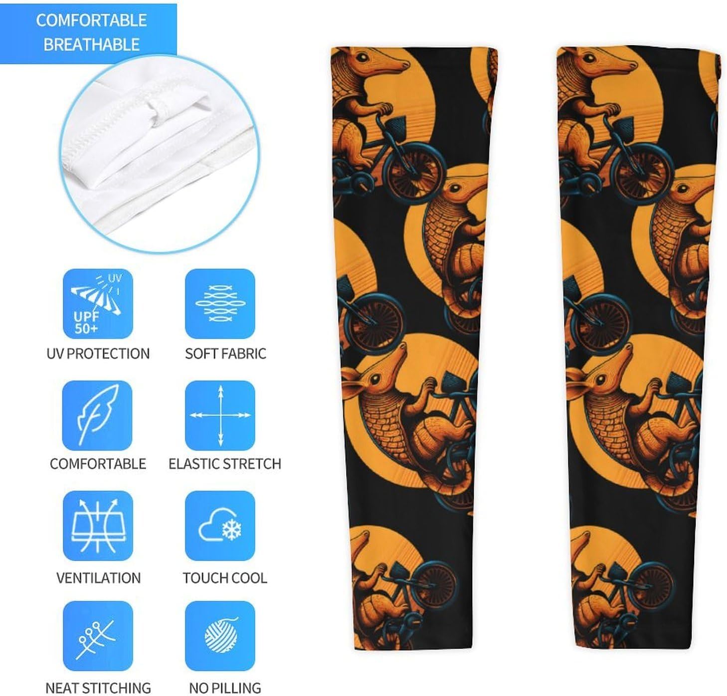 Armadillo ON A Bicycle Arm Sleeves Sun Protection Sleeves Sports Cooling Arm Compression Sleeve for Men Women