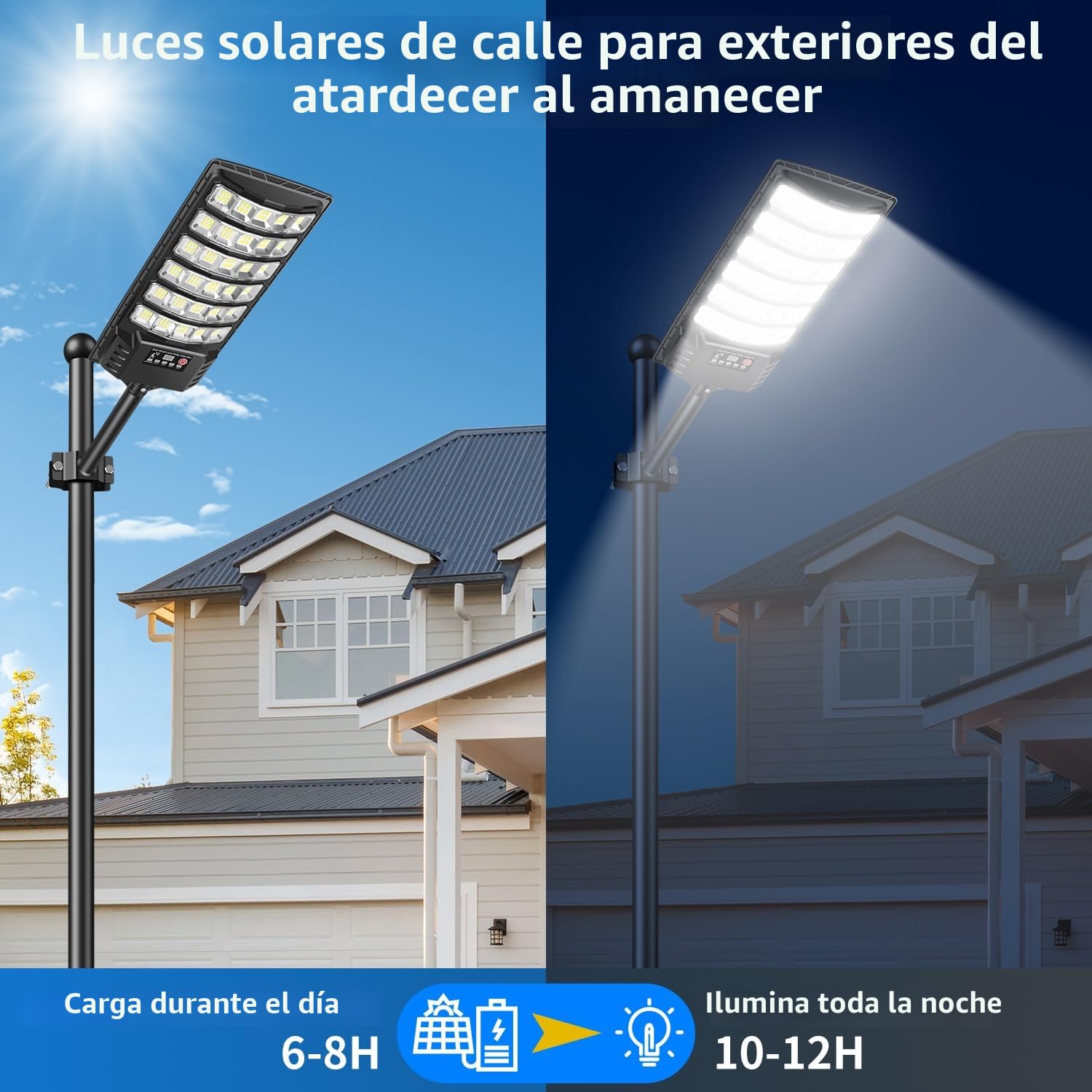 Farolas Solares Exterior, 6000K Farola Solar con Sensor de Movimiento, Control Remoto, IP67 Impermeable Luz Solar Exterior Jardín, Lampara Solar Foco LED Solar para Patio Garage, 2 Paquetes