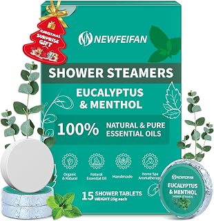 Shower Steamers Aromatherapy 15 Pack Christmas Stocking Stuffers for Teen Girls Women Men Organic Eucalyptus & Menthol Essential Oil, Spa Relaxing White Elephant Gifts, Travel Essentials Aromatherapy