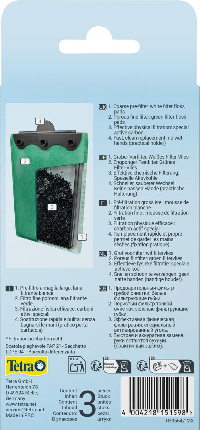 Tetra EasyCrystal Filter Pack C250/300 - Materiale filtrante con carbone attivo, cuscinetti filtranti per filtri interni EasyCrystal - Per acquari da 15-60 litri, 3 pezzi, verde