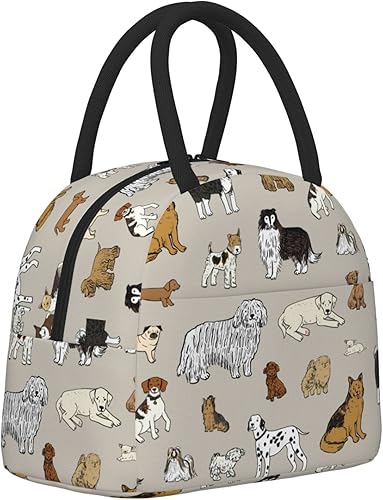 Miniatura 9 de Fiokroo Bolsa de almuerzo aislada para perros, lonchera reutilizable con lindos animales, para escuela, trabajo, universidad, viajes al aire libre,